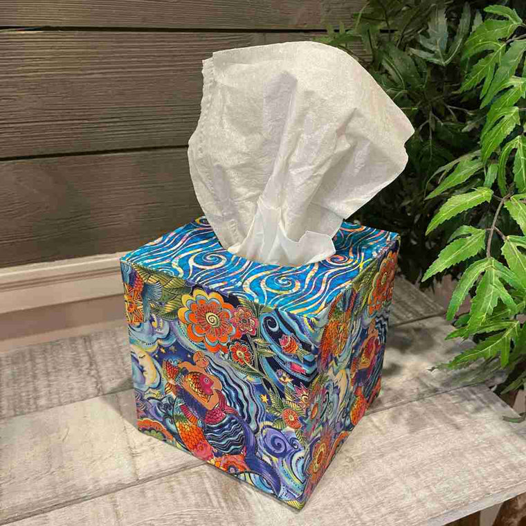 Fabric covered tissue box cover