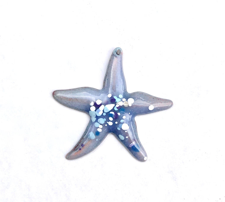 Large Starfish Torch Fired Enamal Pendant - Lavender with Blue Speckles