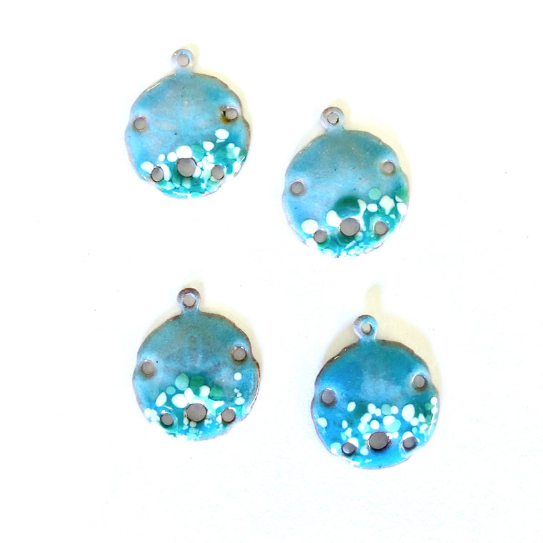 Small Sand Dollar Torch Fired Enamel Charm - Turquoise with Speckles