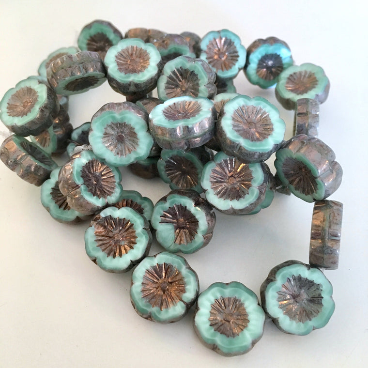 green turquoise hibiscus flower beads