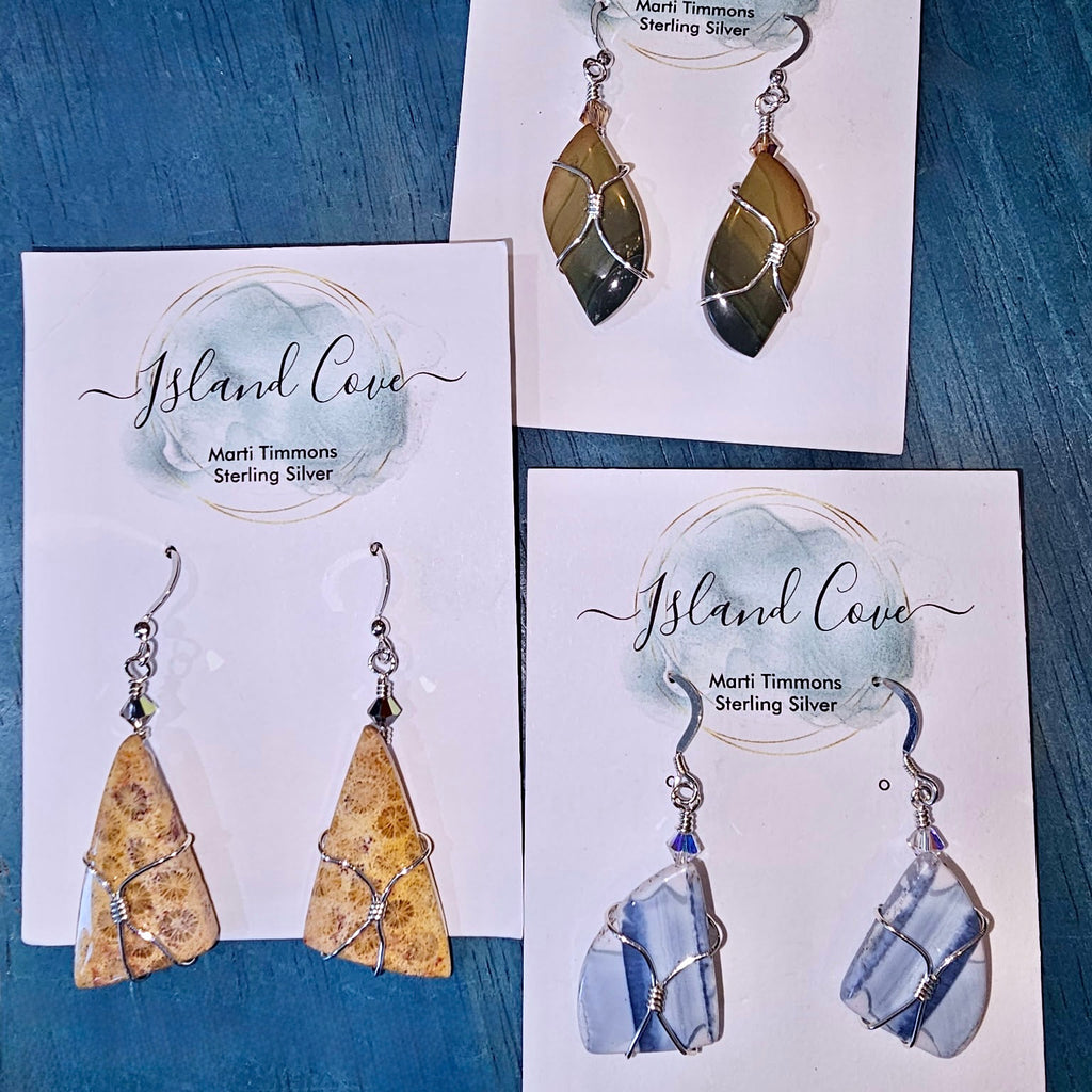 Wire Wrapped Cabochon Earrings