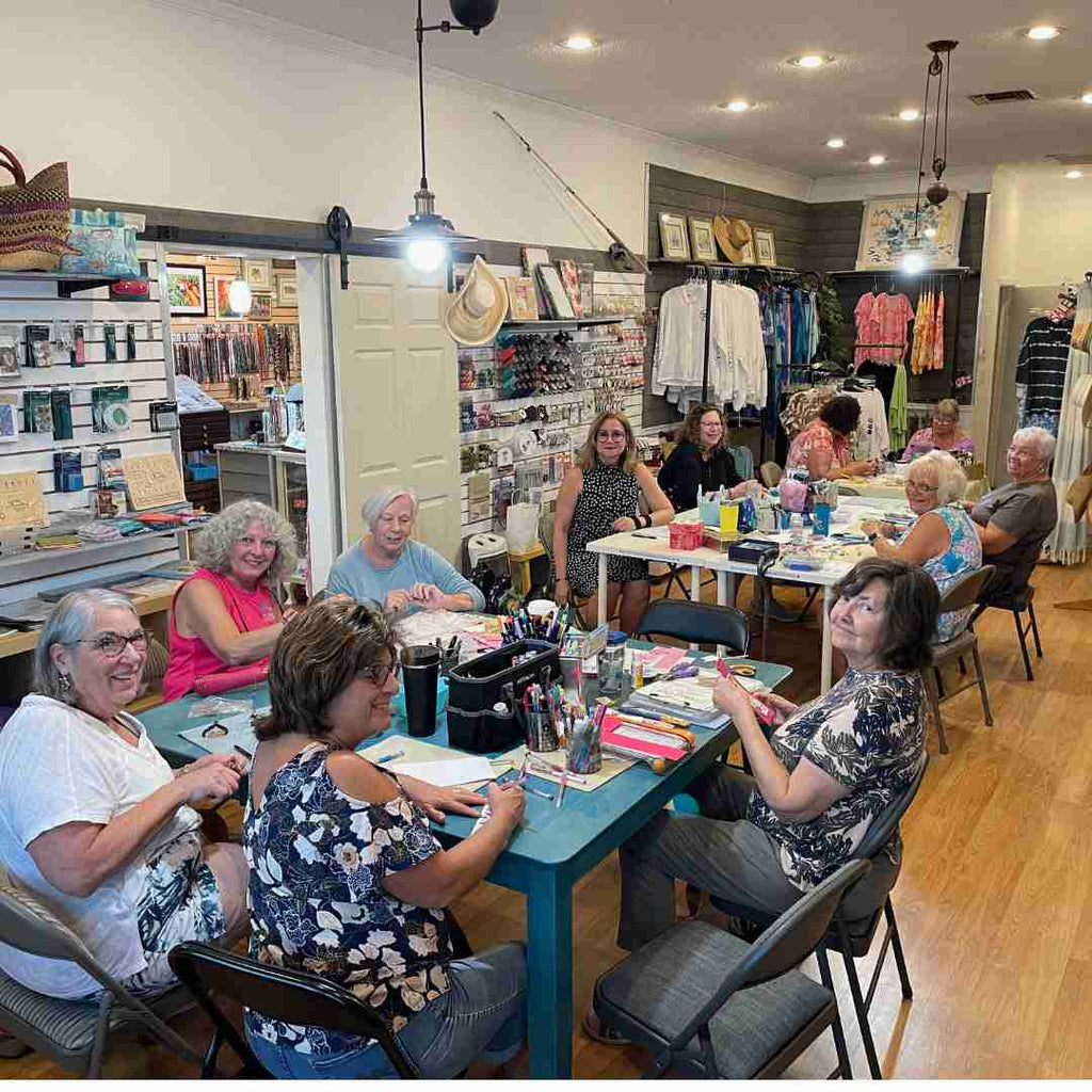 Group of ladies coming together to bead and work on their projects at Island Cove Beads & Gallery Bead Huddle now Bead Tribe