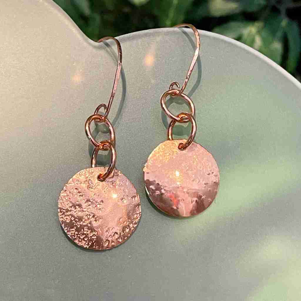 hammered copper disk earrings 