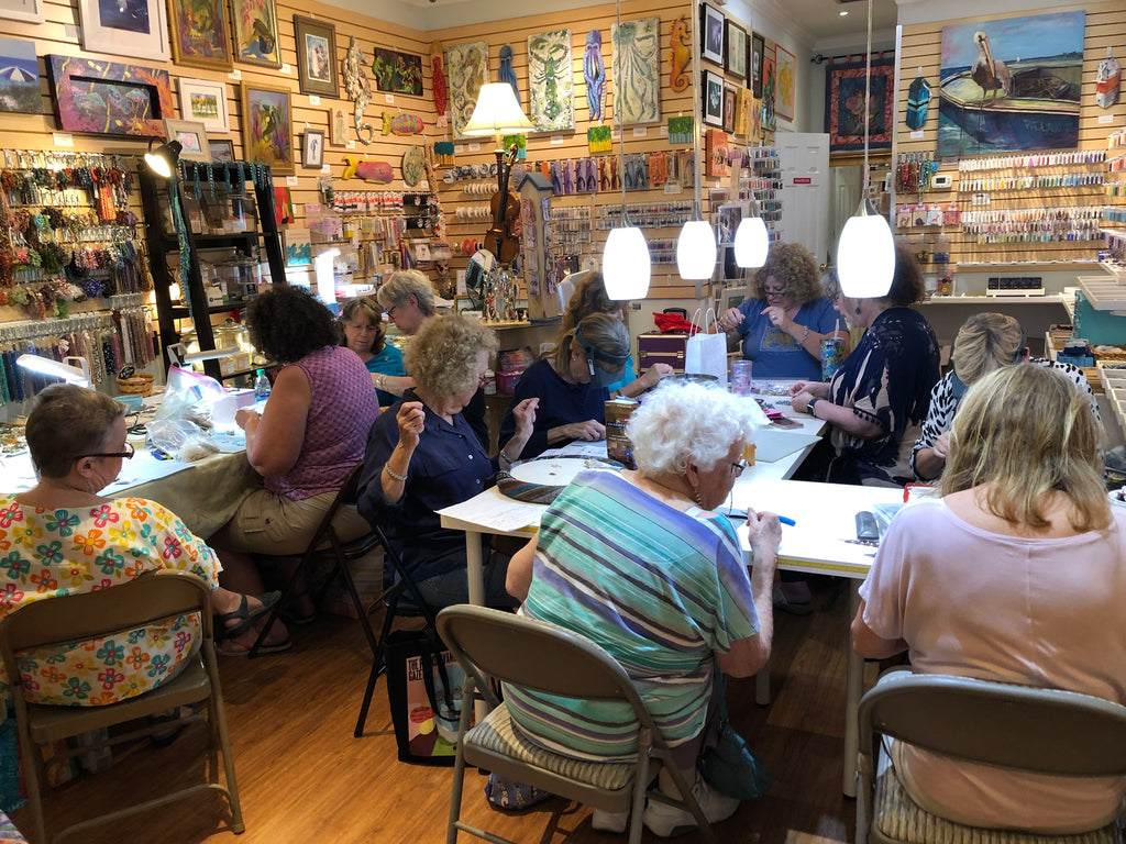 Beading group meeting to work on projects at Island Cove