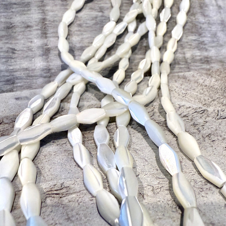 Mother of Pearl Shell Bead Long Bi-Cone white