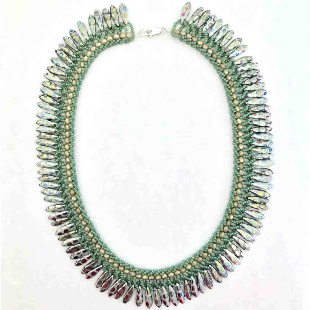 beautiful green polka dot dagger beads in a collar style necklace