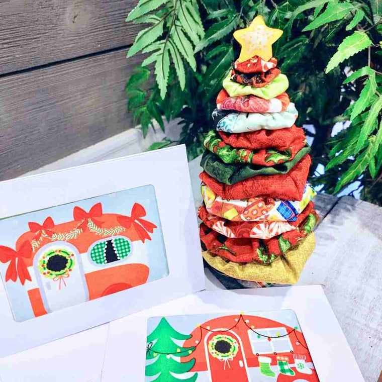 handmade christmas cards with campers and yo yo christmas tree decoration