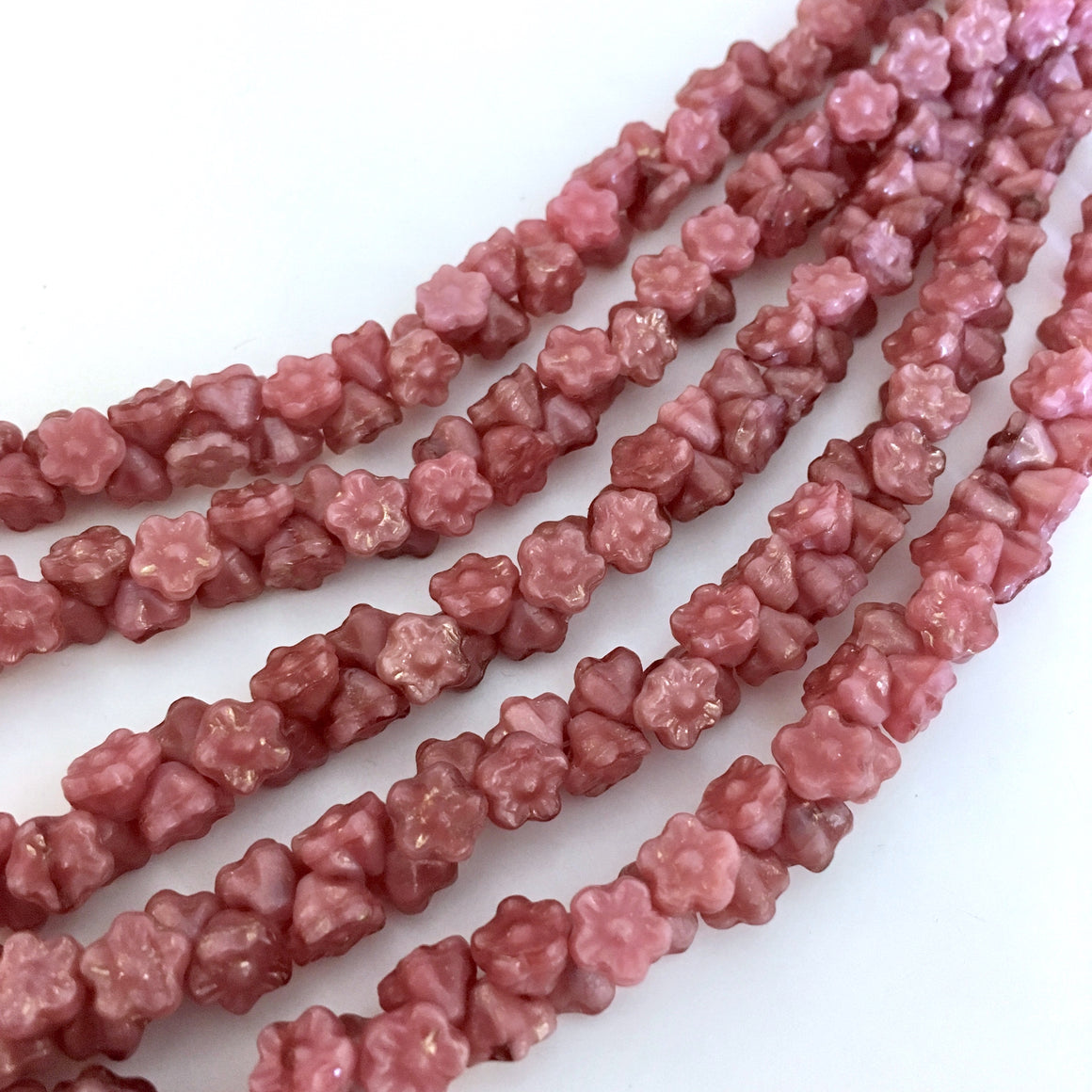 honeysuckle pink button style flower beads