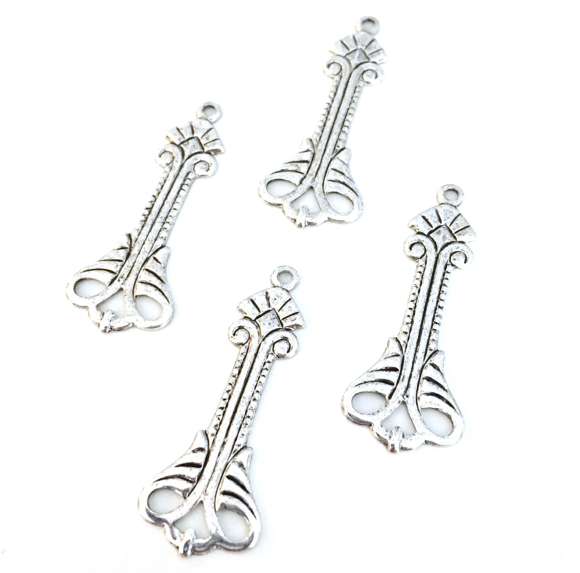 antique silver deco flourish drop charms