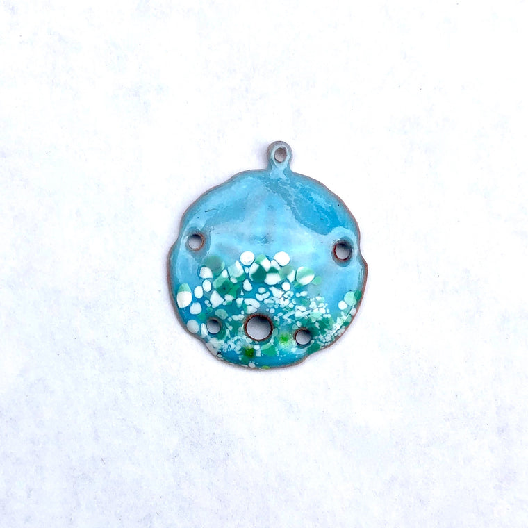 Large Sand Dollar Torch Fired Enamel Pendant - Turquoise with Speckles