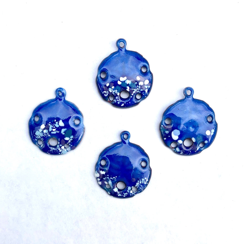 Small Sand Dollar Torch Fired Enamel Charm - Electric Blue with Speckles