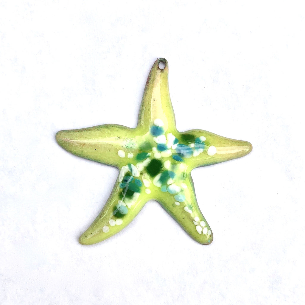 Large Starfish Pendant Torch Fired Enamel - Lime with Green Speckles