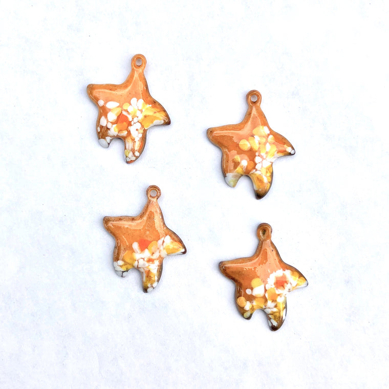 Small Starfish Torch Fired Enamel Charm - Tangerine with Speckles