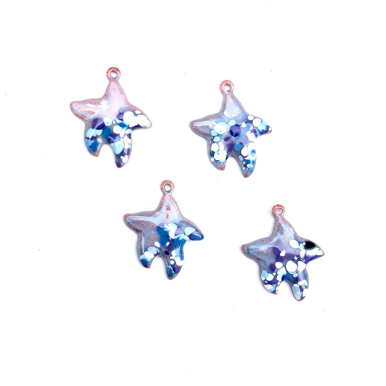 Small Starfish Torch Fired Enamel Charm - Periwinkle with Speckles