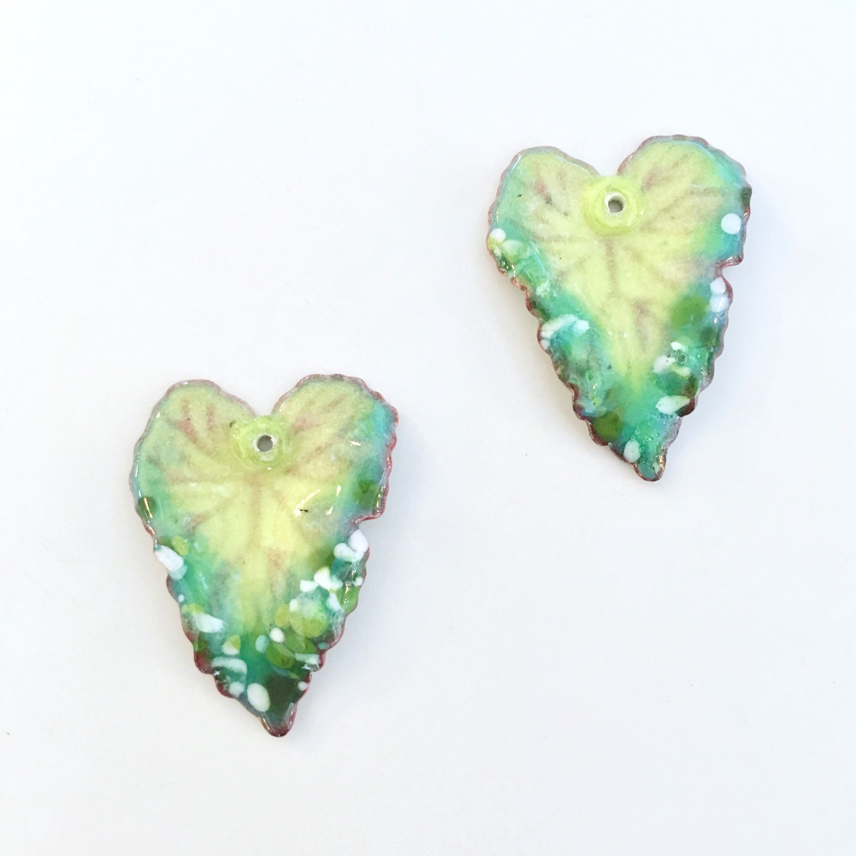 philodendron crafts Medium Philodendron Leaf Torch Fired Enamel Charm - Lime Green with Wh