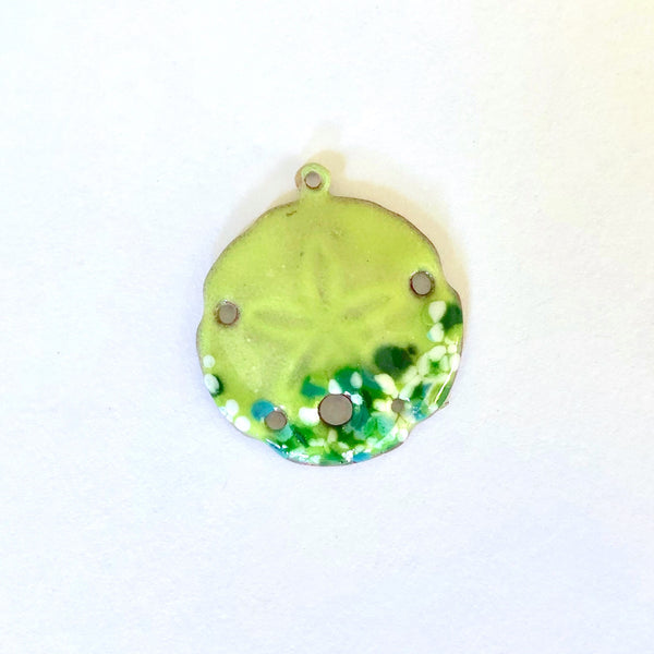 Large Sand Dollar Torch Fired Enamel Pendant - Lime with Green Speckles