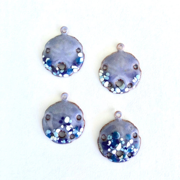 Small Sand Dollar Torch Fired Enamel Charms - Lavender with Blue Speckles