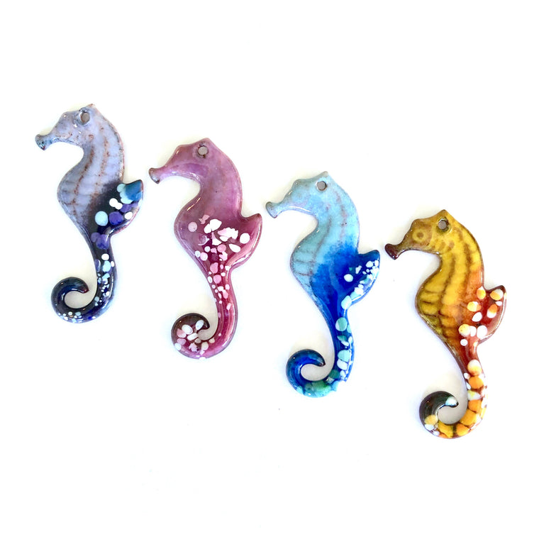 Large Seahorse Torch Fired Enamel Pendant
