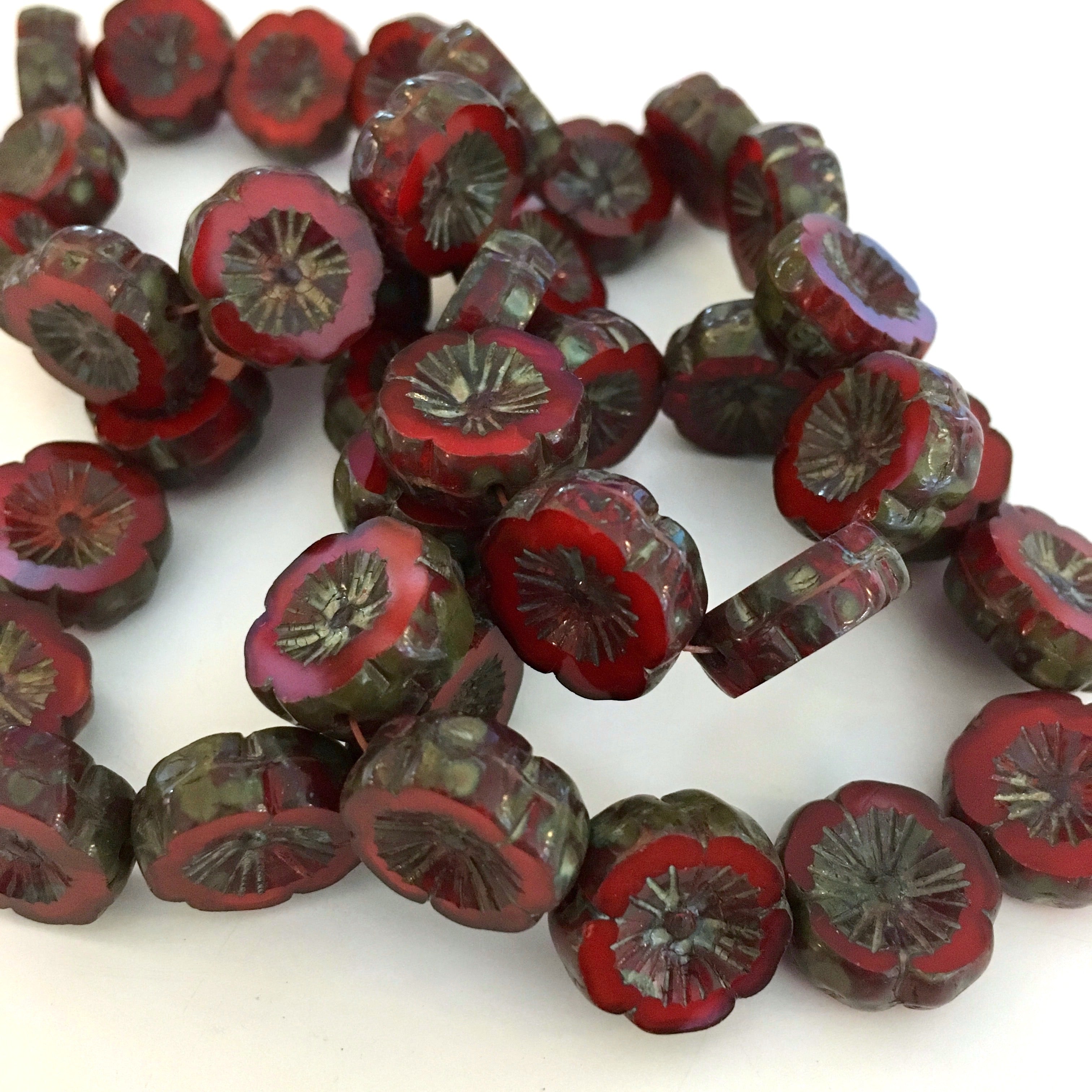 Hibiscus Flower Beads 14mm - Red Opalite - Island Cove Beads & Gallery