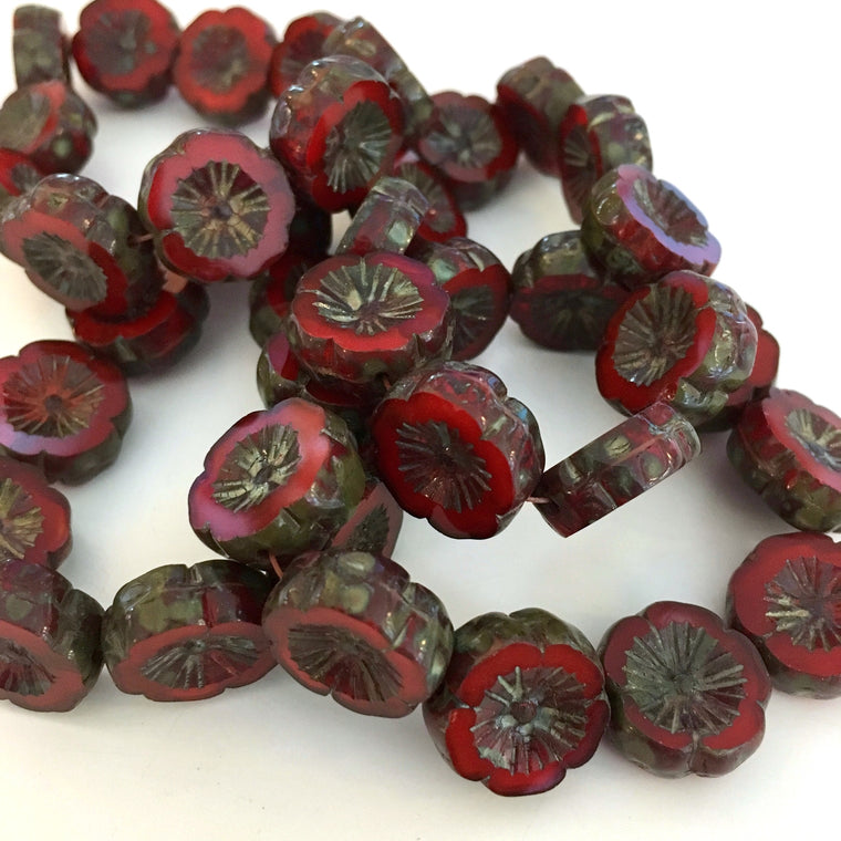 red opalite hibiscus flower beads