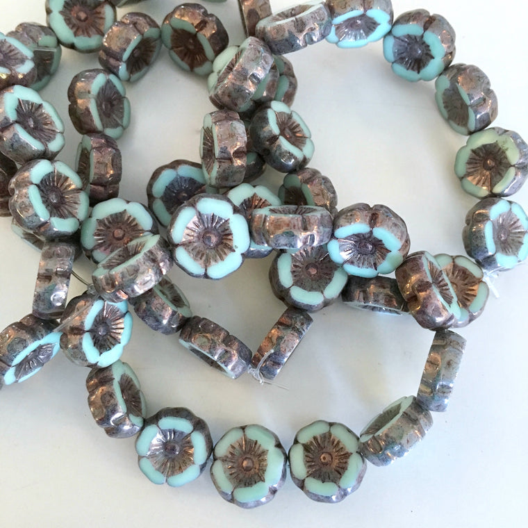 mint metallic hibiscus beads