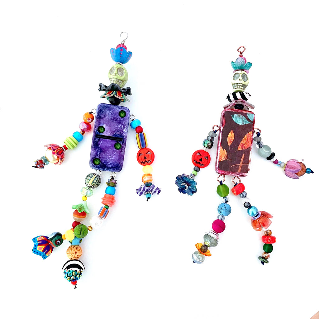 Day of the Dead Domino Dolls embellished with Beads and Shrinkets 