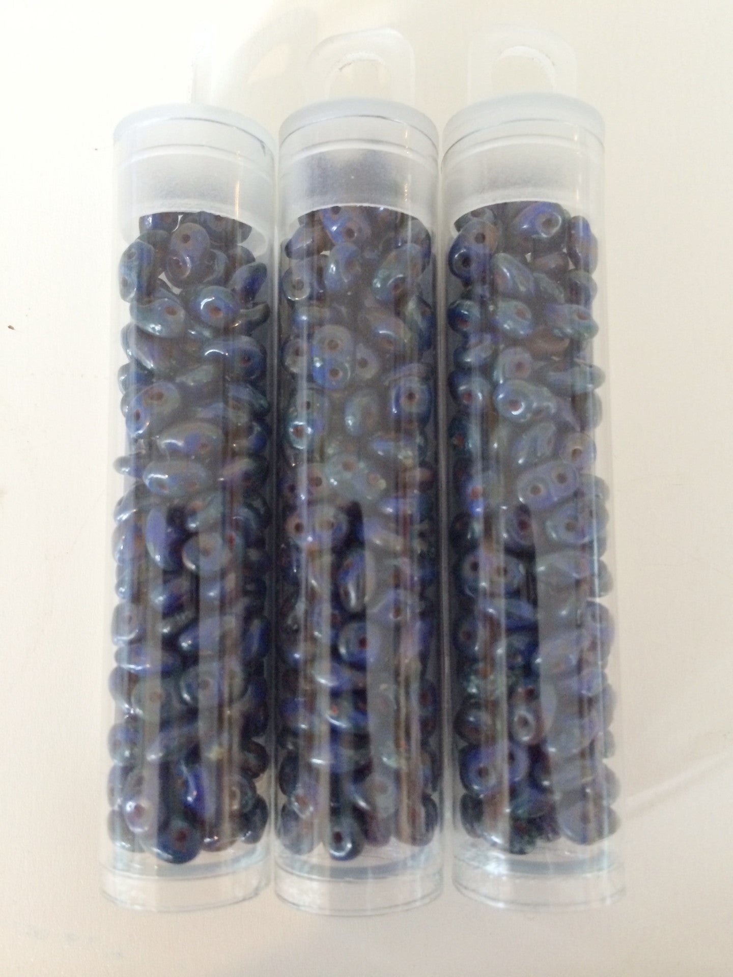 SuperDuo beads - Opaque Blue Picasso - Island Cove Beads & Gallery