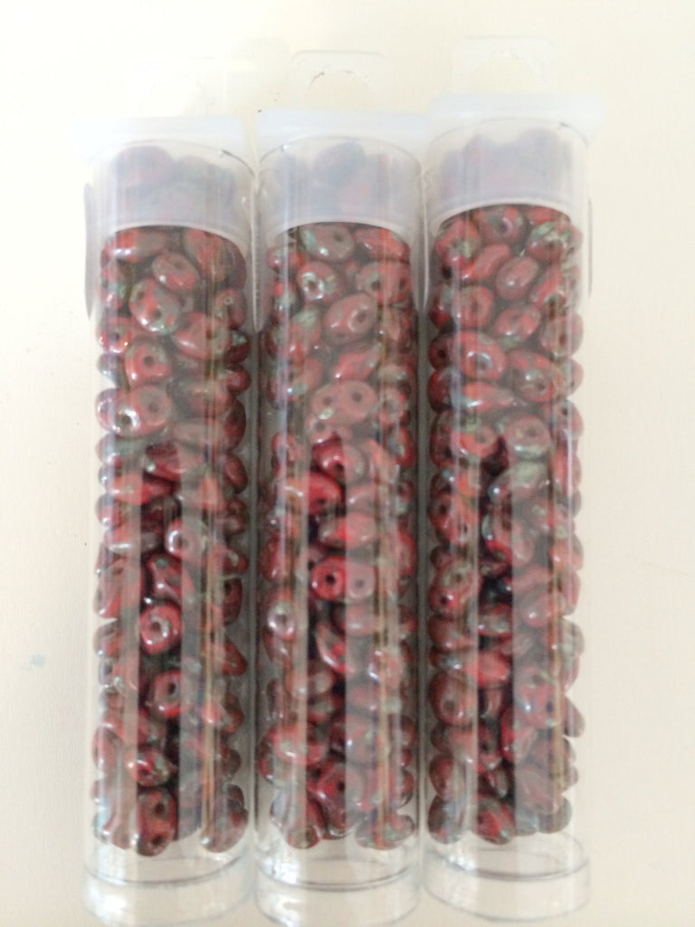 SuperDuo beads - Opaque Red Picasso