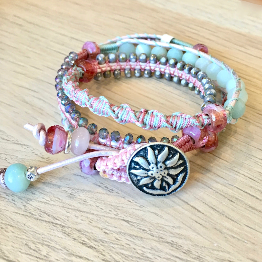 pink boho beach wrap bracelet