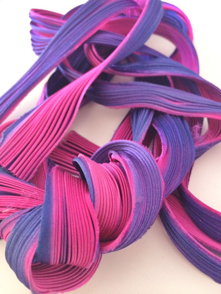 Shibori Silk ribbon – Fuchsia and Deep Purple