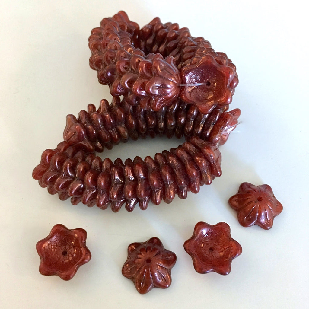 Opaque Red Maroon wide bellflower beads