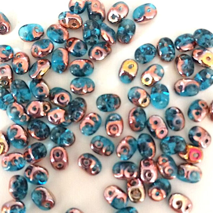 SuperDuo beads - Aqua Capri Gold Apollo