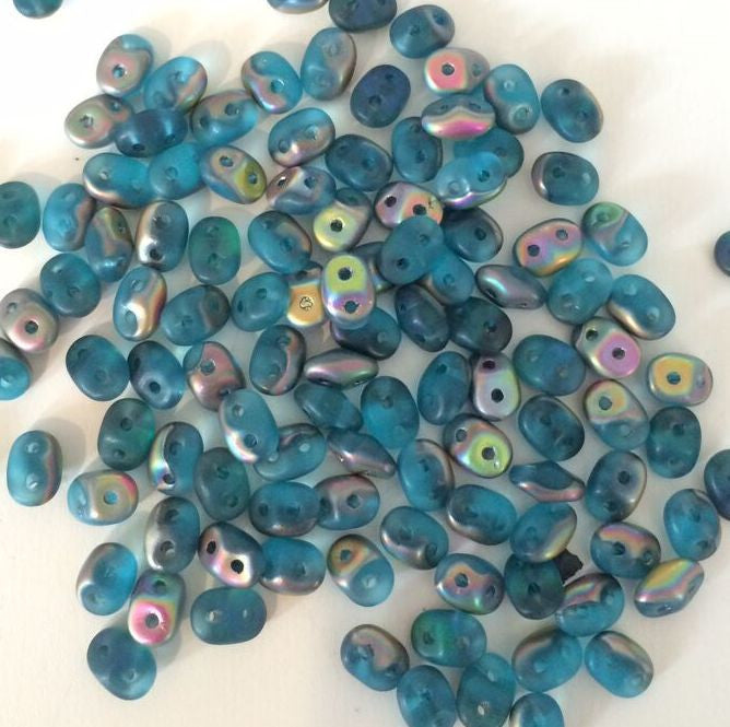 SuperDuo beads - Aquamarine Vitrail Matte