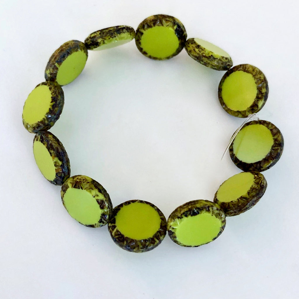 Mayan Sun Czech glass beads - Opaque Lime