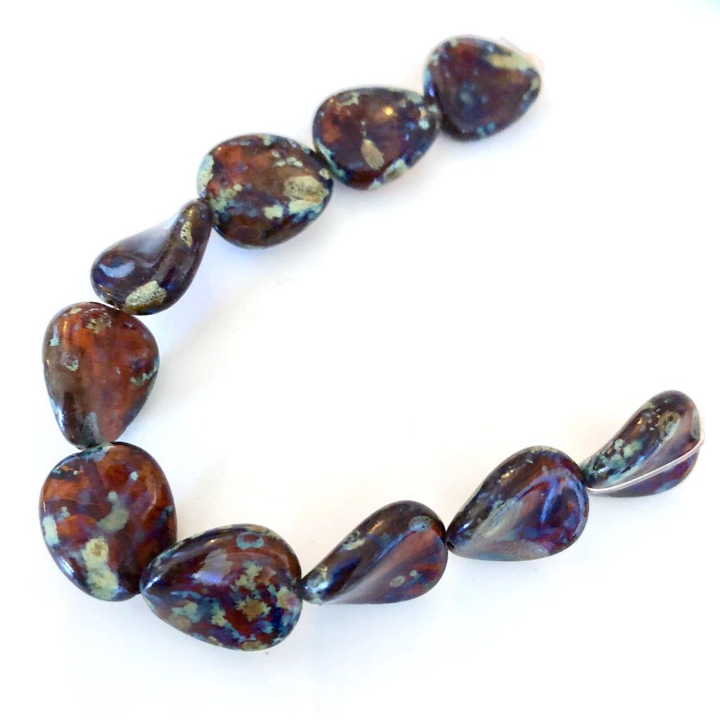 Wavy Oval Czech glass beads - Transparent Brown Picasso