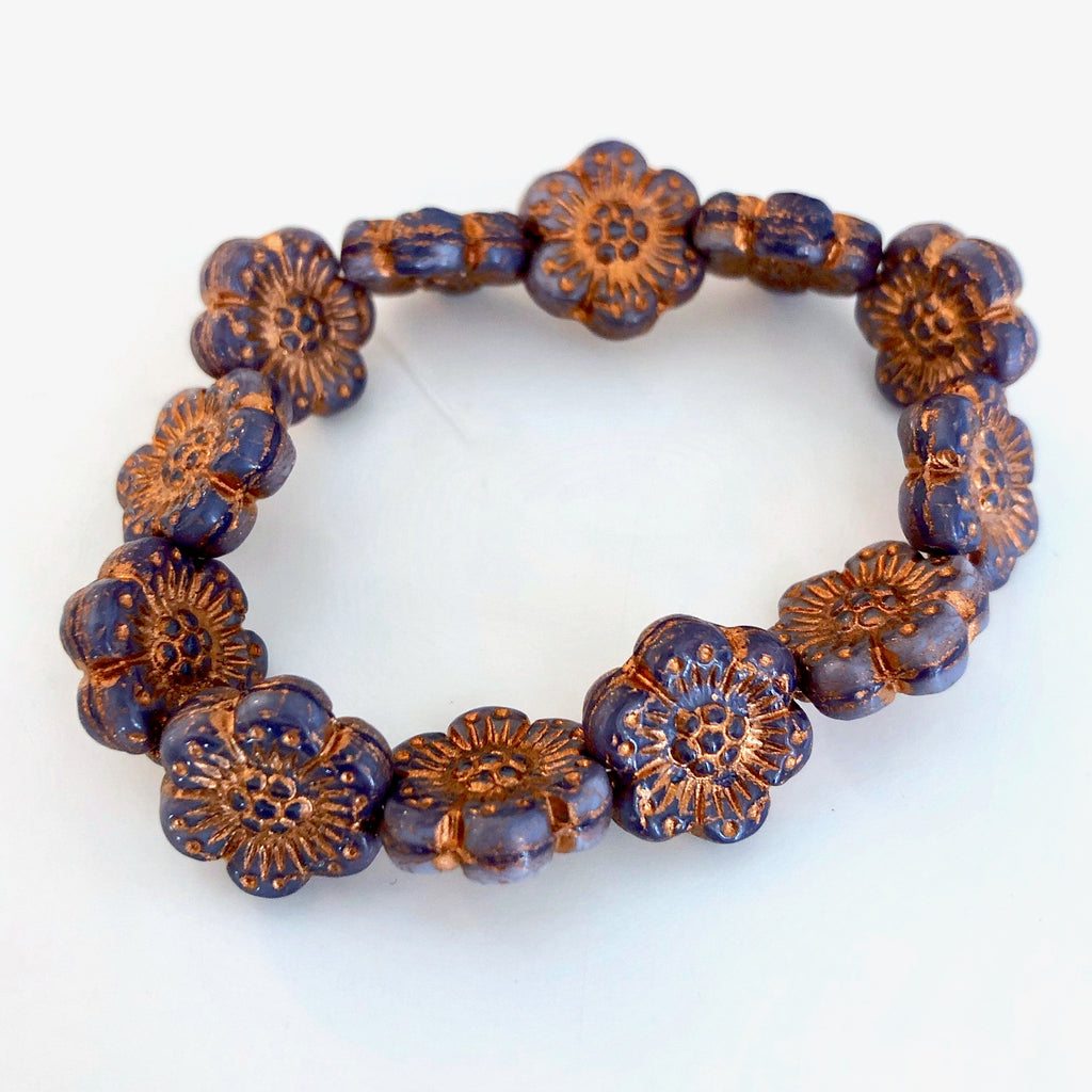 Wild Rose Czech glass beads - Purple with Copper Wash
