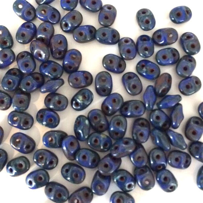 SuperDuo beads - Opaque Blue Picasso
